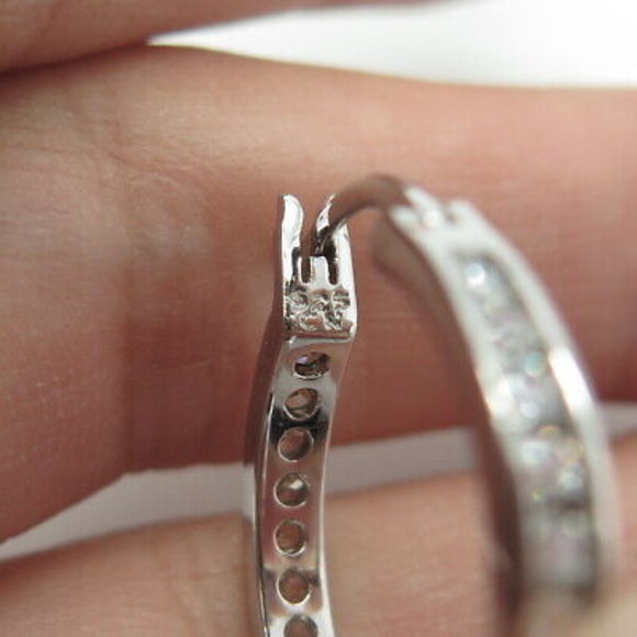 925 Sterling Silver White C Z Cluster All Around Eternity Hoop Earrings - Picture 8 of 9